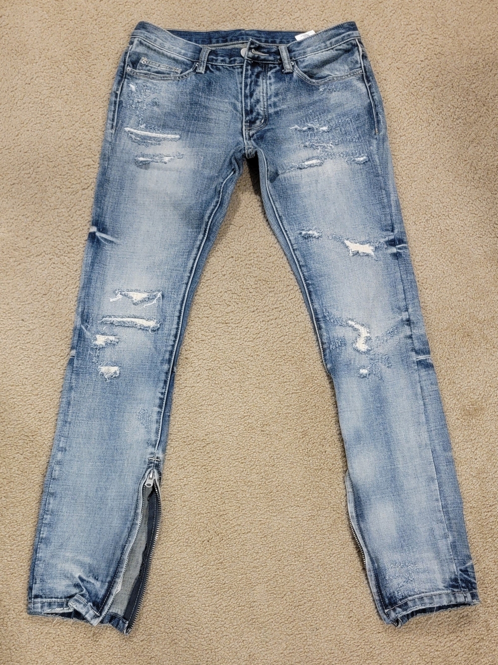 MNML Blue Distressed Ripped Cotton Jeans - Size 29